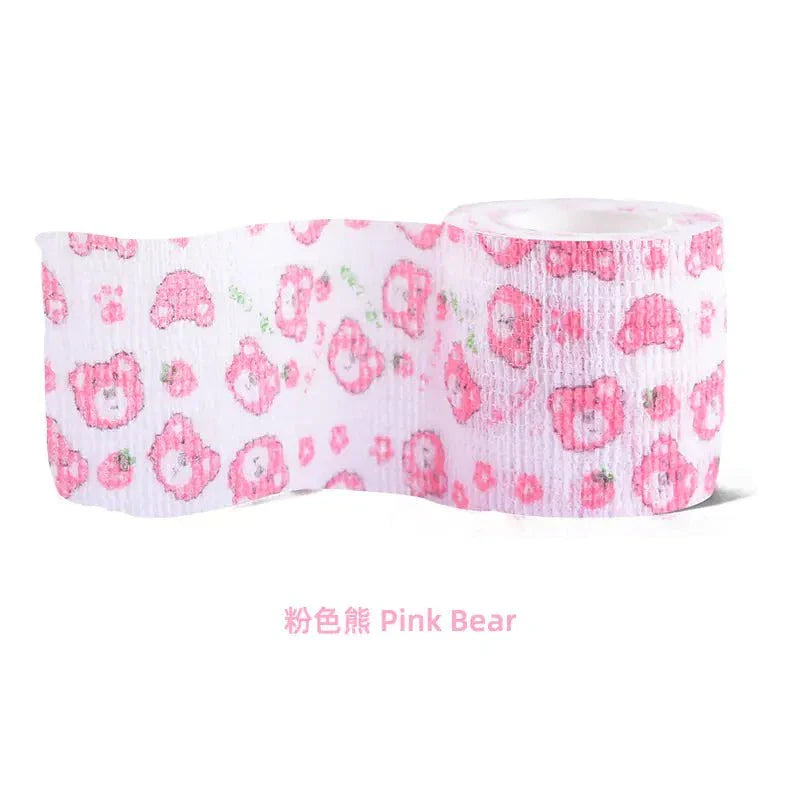 PetCare Self-Stick Fabric Bandage roll with pink bear pattern, flexible and breathable self-adhesive wrap for pet wound care and support