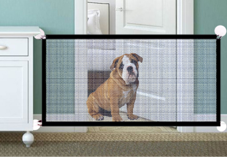 Black Foldable Pet Safety Gate – Cloth Barrier for Doorways, Stairs & Play Areas