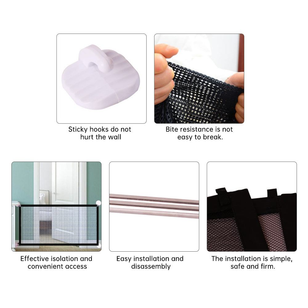 Black Foldable Pet Safety Gate – Cloth Barrier for Doorways, Stairs & Play Areas