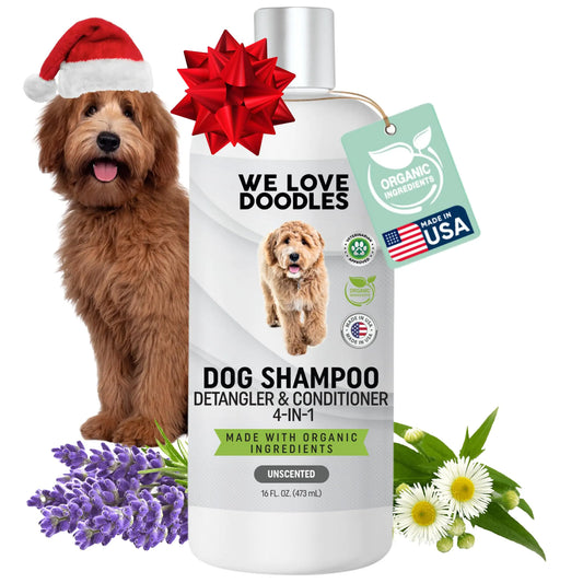 USDA Organic Dog Shampoo Conditioner & Detangler - Best Shampoo for Goldendoodles Poodles & Doodles - for Matted Pet Hair - Sensitive Skin Shampoo for Puppies - Made in The USA 16OZ (Unscented)