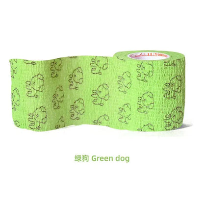 PetCare Self-Stick Fabric Bandage in green with dog pattern, flexible and breathable self-adhesive wrap for pet wound care