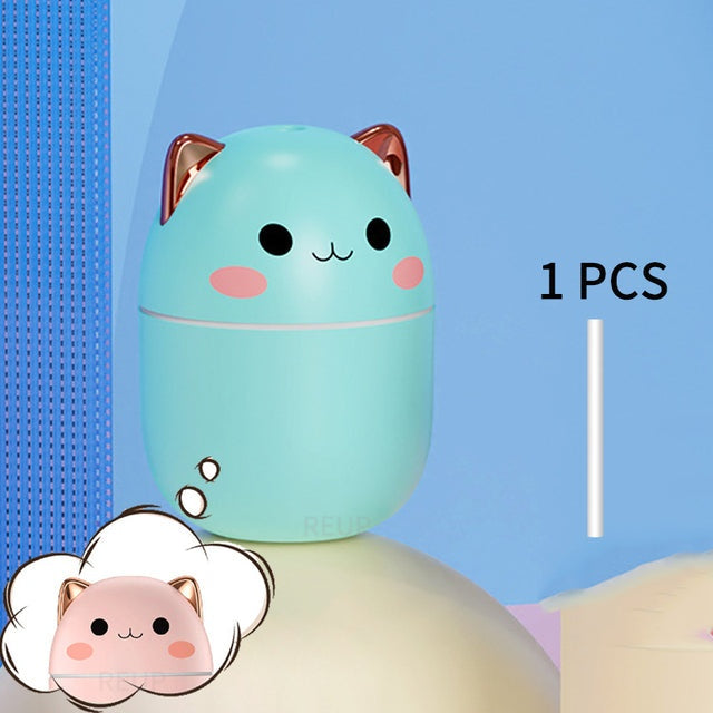 Cute Cat Humidifier – Ultrasonic Mist Diffuser with Night Light & Aromatherapy (250ml)