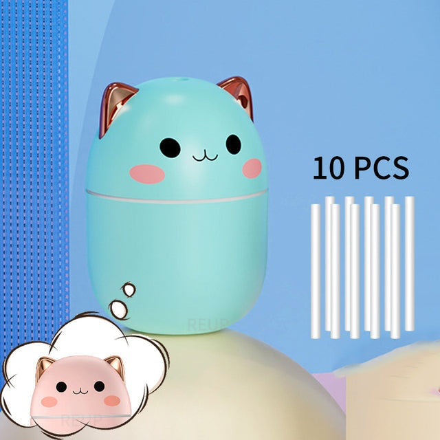 Cute Cat Humidifier – Ultrasonic Mist Diffuser with Night Light & Aromatherapy (250ml)