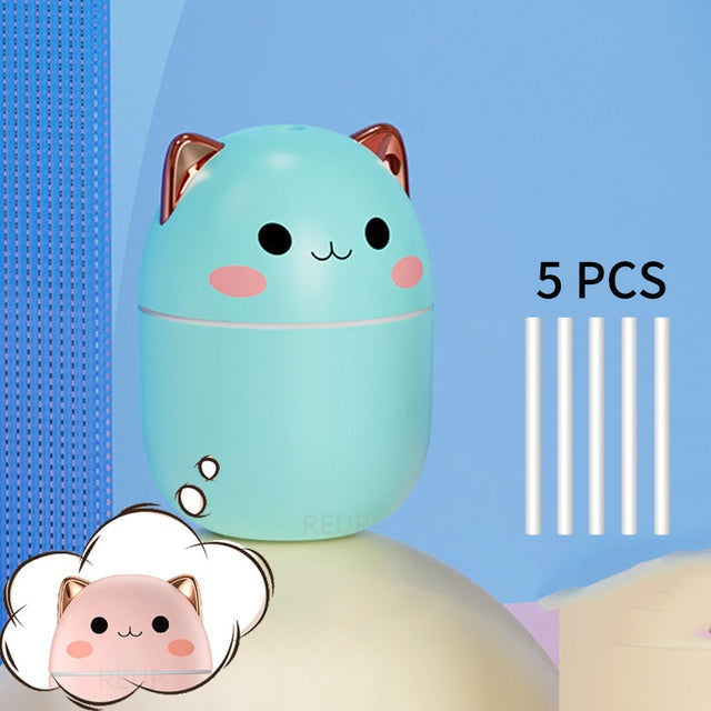 Cute Cat Humidifier – Ultrasonic Mist Diffuser with Night Light & Aromatherapy (250ml)