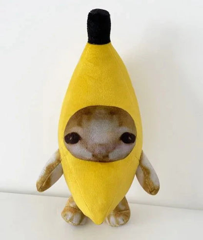 Banana Peel Cat Cuddler - plush toy with cat in yellow banana peel.