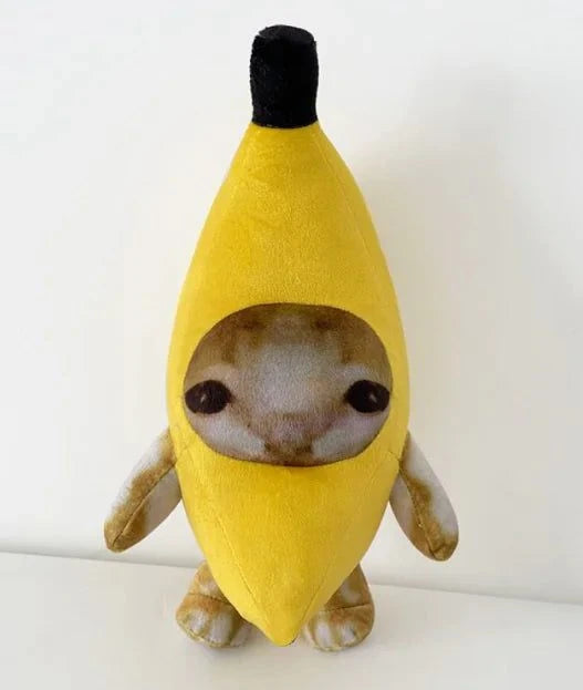 Banana Peel Cat Cuddler - plush toy with cat in yellow banana peel.