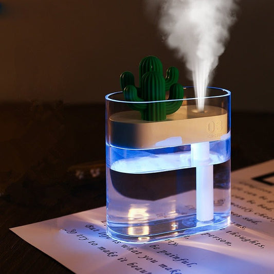 Ultrasonic Air Humidifier Clear Cactus Color Light USB Essential