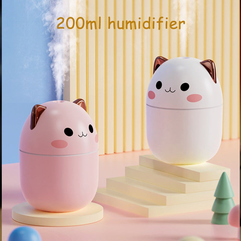 Cute Cat Humidifier – Ultrasonic Mist Diffuser with Night Light & Aromatherapy (250ml)