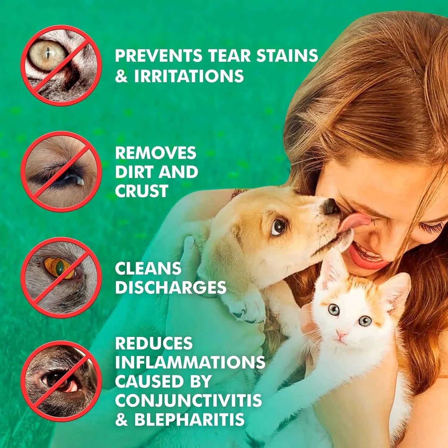 Eye Cleansing Wipes for pets preventing tear stains, removing dirt, and reducing eye inflammations