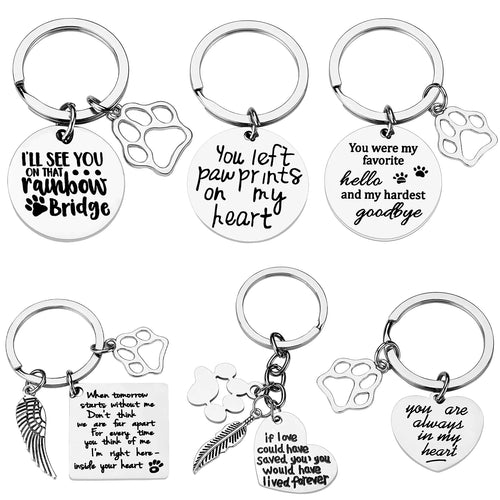 6-Piece Pet Memorial Keychain Set – Rainbow Bridge Dog Loss Sympathy Gifts for Men & Women