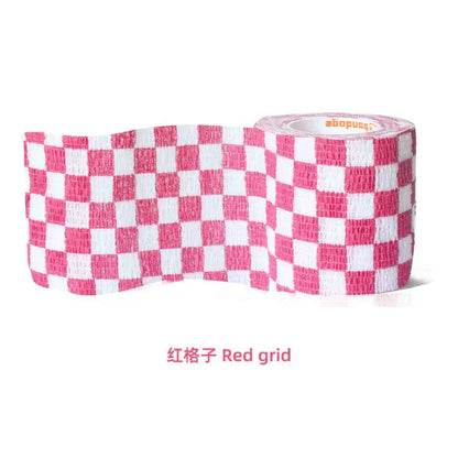 PetCare Self-Stick Fabric Bandage roll with flexible, breathable red and white checkered pattern for pet wound care and support