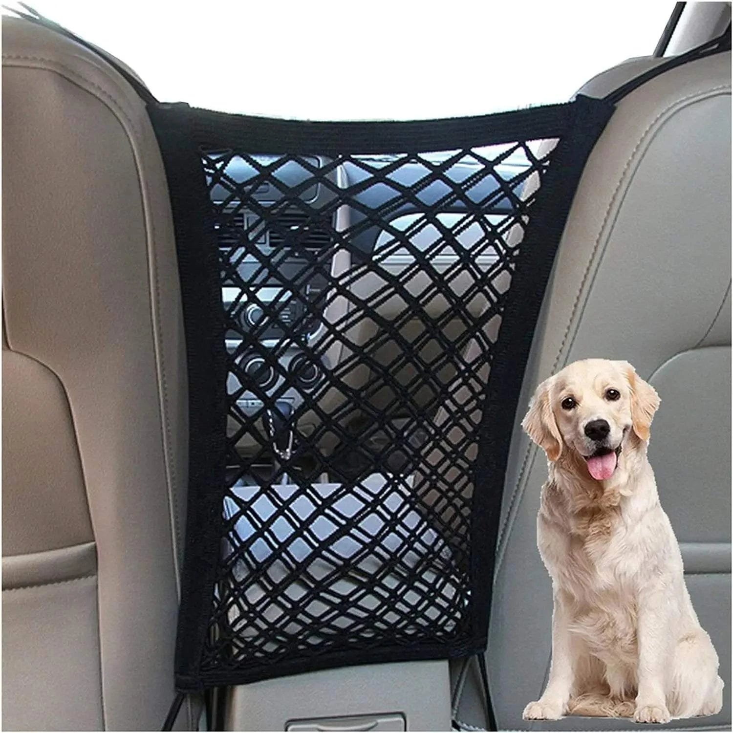 Pet Car Barrier with Mesh Storage – Secure, Adjustable & Travel-Ready