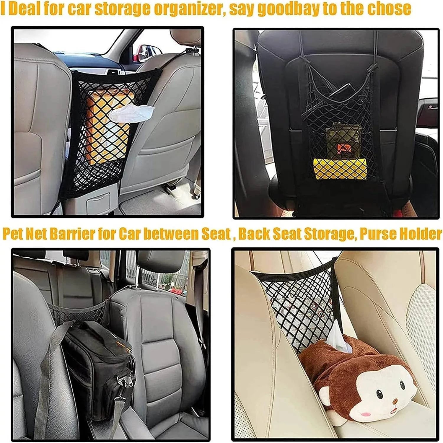 Pet Car Barrier with Mesh Storage – Secure, Adjustable & Travel-Ready