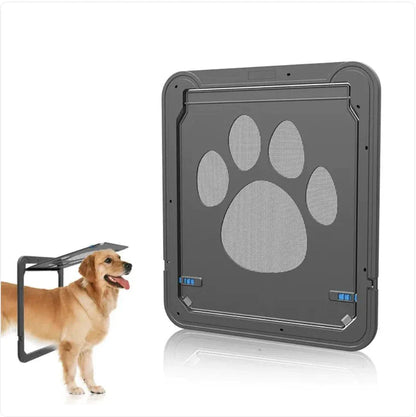 Black PawGuard chew-proof pet door with durable ABS plastic frame and magnetic closure, suitable for small to large pets