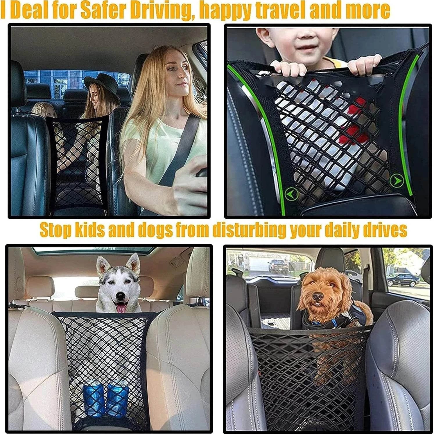 Pet Car Barrier with Mesh Storage – Secure, Adjustable & Travel-Ready