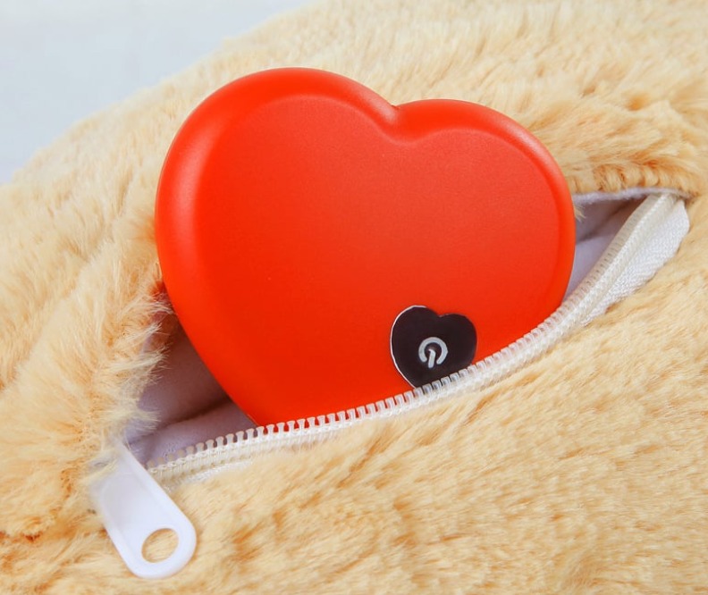 Heartbeat Box Pet anxiety sleep toy with heart-shaped red heartbeat device inside plush cover for calming dogs and cats