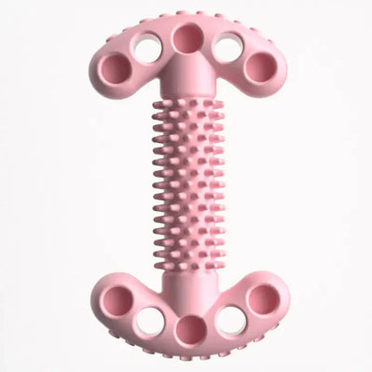 Pink TPR dog chewing bone shape toy with textured surface for dental health and safe chewing
