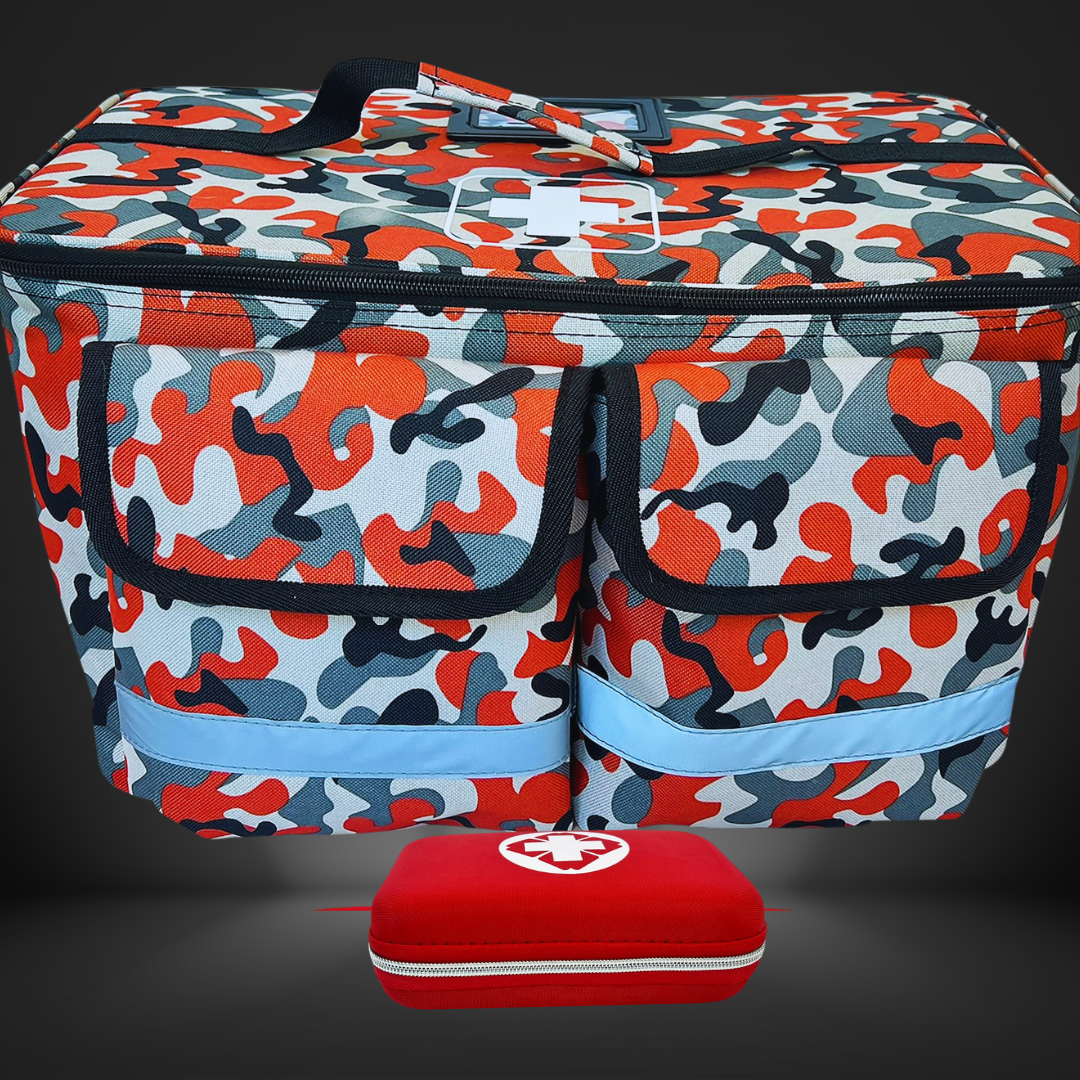 Standard - Waterproof Pet First Aid Kit – Red Camo Organizer Bag + Starter Supplies