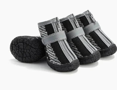 Lightweight black and gray pet shoes with anti-slip soles for paw protection and comfortable dog walking