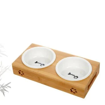 Elevated Double Pet Bowl Set – Ceramic or Stainless Steel with Sustainable Bamboo Stand