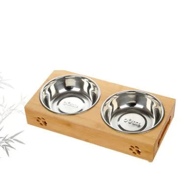Elevated Double Pet Bowl Set – Ceramic or Stainless Steel with Sustainable Bamboo Stand