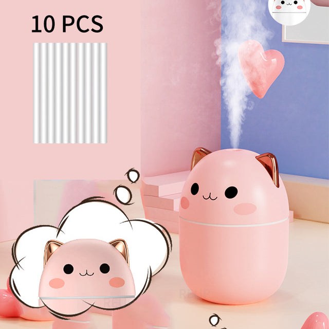 Cute Cat Humidifier – Ultrasonic Mist Diffuser with Night Light & Aromatherapy (250ml)