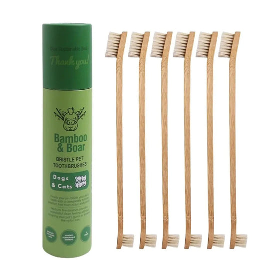 Gaia Guy Natural Bamboo Pet Toothbrushes (6-Pack) – Eco-Friendly Boar Bristle Dental Care for Dogs & Cats