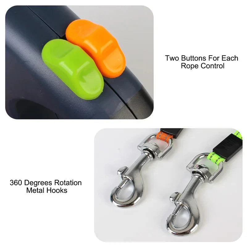 Dual Dog Retractable Leash with LED Light - Two Dog Walking System