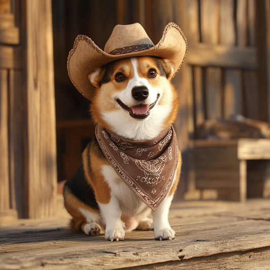 Dog Cowboy Hat & Bandana Costume – Cute Western Pet Outfit for Travel, Parties & Photoshoots