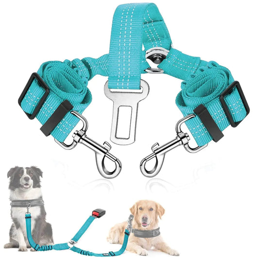 Dual Adjustable No-Tangle Dog Seatbelt – 2-in-1 Safety Solution for Travel with Pets