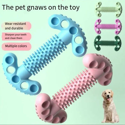 Colorful dog chewing bone shape toys made of durable TPR material for dental health and teeth cleaning, available in multiple colors.