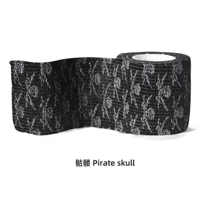 PetCare Self-Stick Fabric Bandage with pirate skull pattern, flexible and breathable pet adhesive wrap for wound care and support.