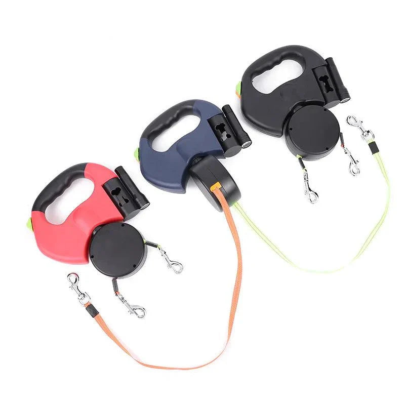 Dual Dog Retractable Leash with LED Light - Two Dog Walking System