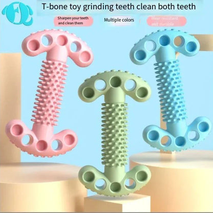 Colorful TPR dog chewing bone shape toys for dental health and teeth cleaning