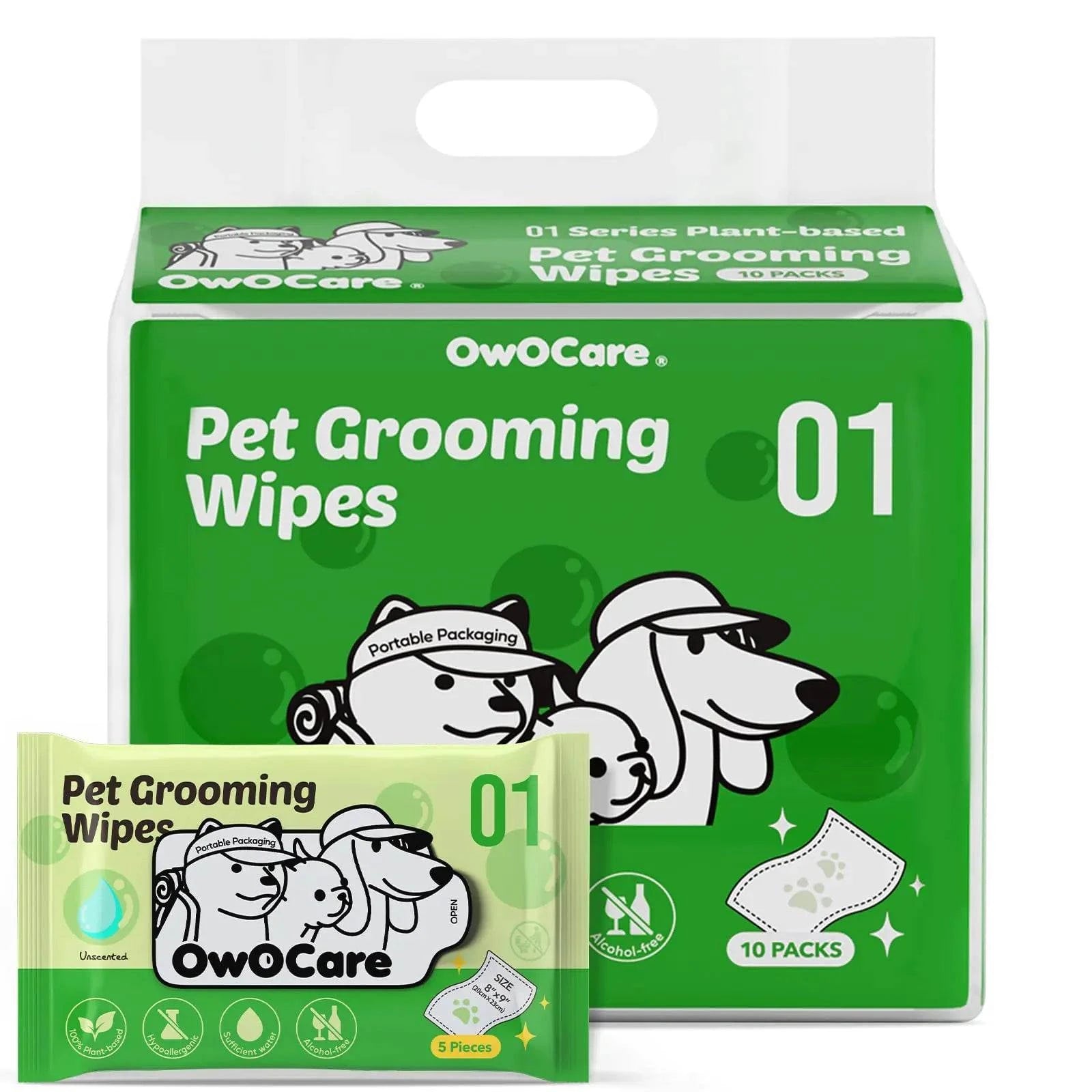 Dog Wipes for Paws & Bum – Hypoallergenic Plant-Based Grooming Wipes (50ct, Unscented)