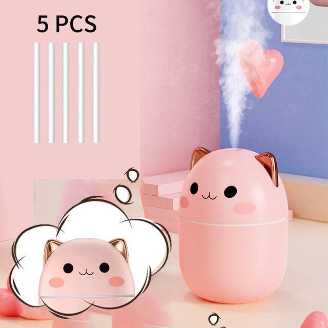 Cute Cat Humidifier – Ultrasonic Mist Diffuser with Night Light & Aromatherapy (250ml)
