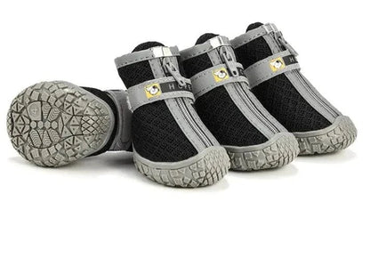 Black and gray lightweight pet shoes with anti-slip soles for dog paw protection and comfort during outdoor activities